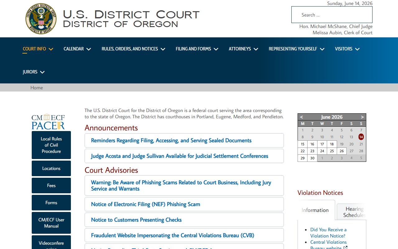 Grant County Circuit Court federal District of Oregon context