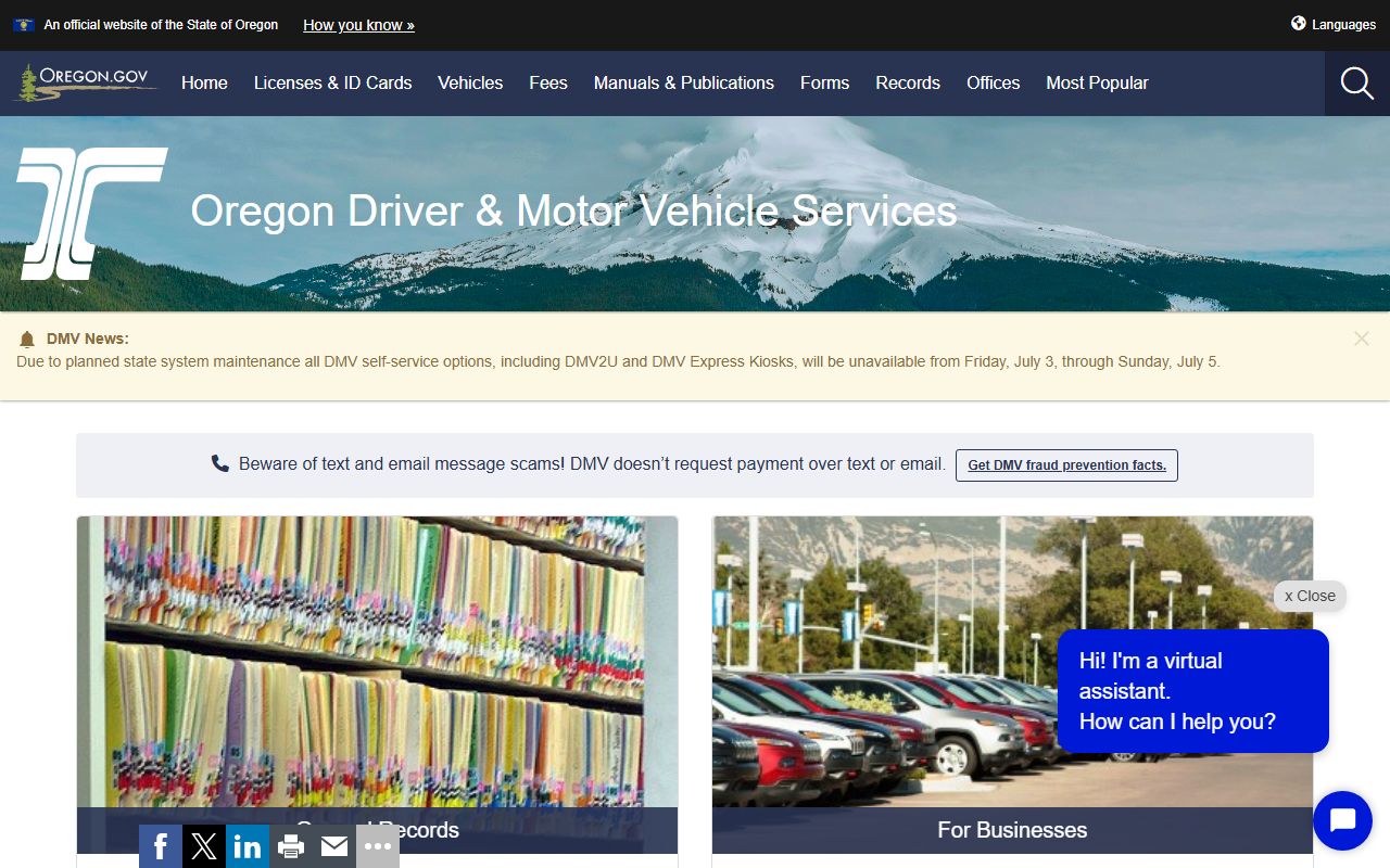 Grant County County Clerk records Oregon DMV separate records