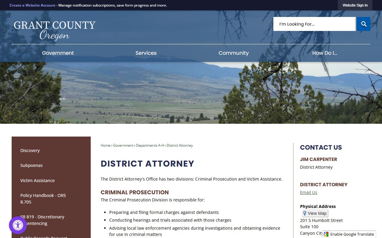 Grant County arrest records and court charges District Attorney office
