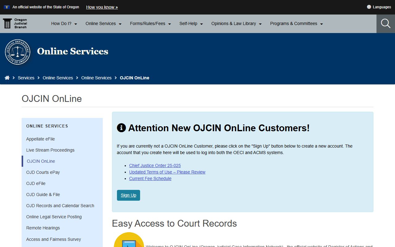 Grant County court dockets OJCIN Online access