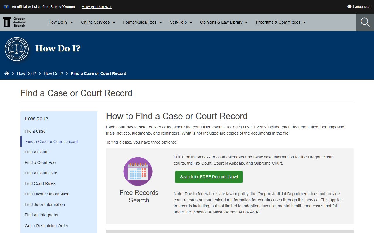 Grant County court records OJD search options