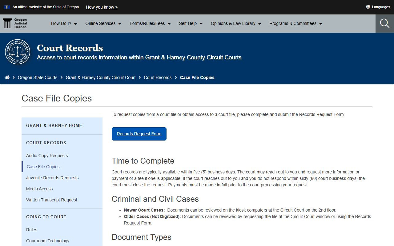 Grant County court records case file copies