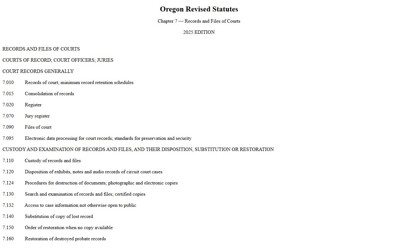 Grant County criminal court records ORS Chapter 7