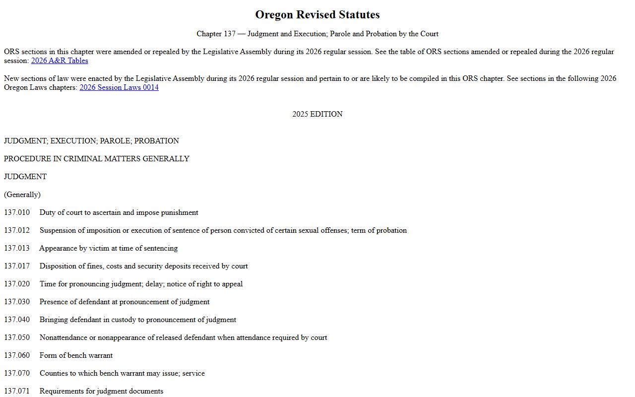 Grant County criminal court records ORS Chapter 137