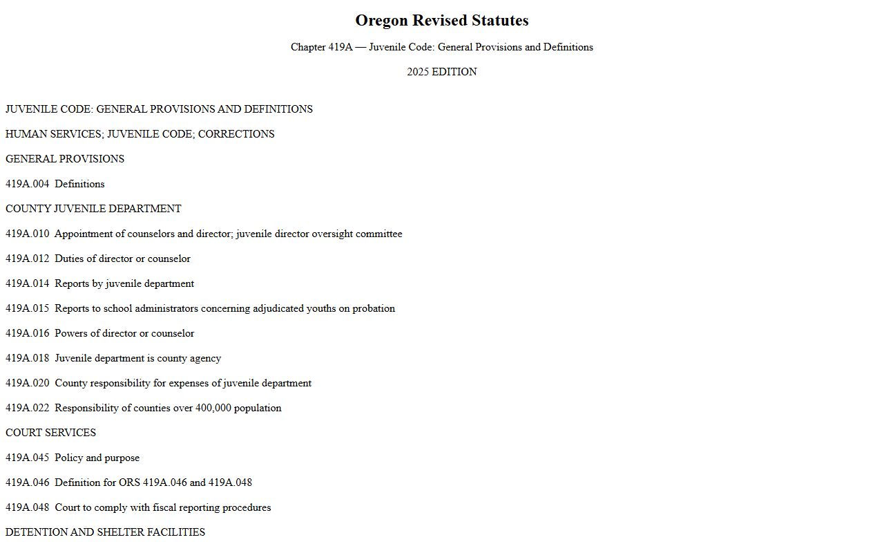 Grant County criminal court records juvenile ORS Chapter 419A