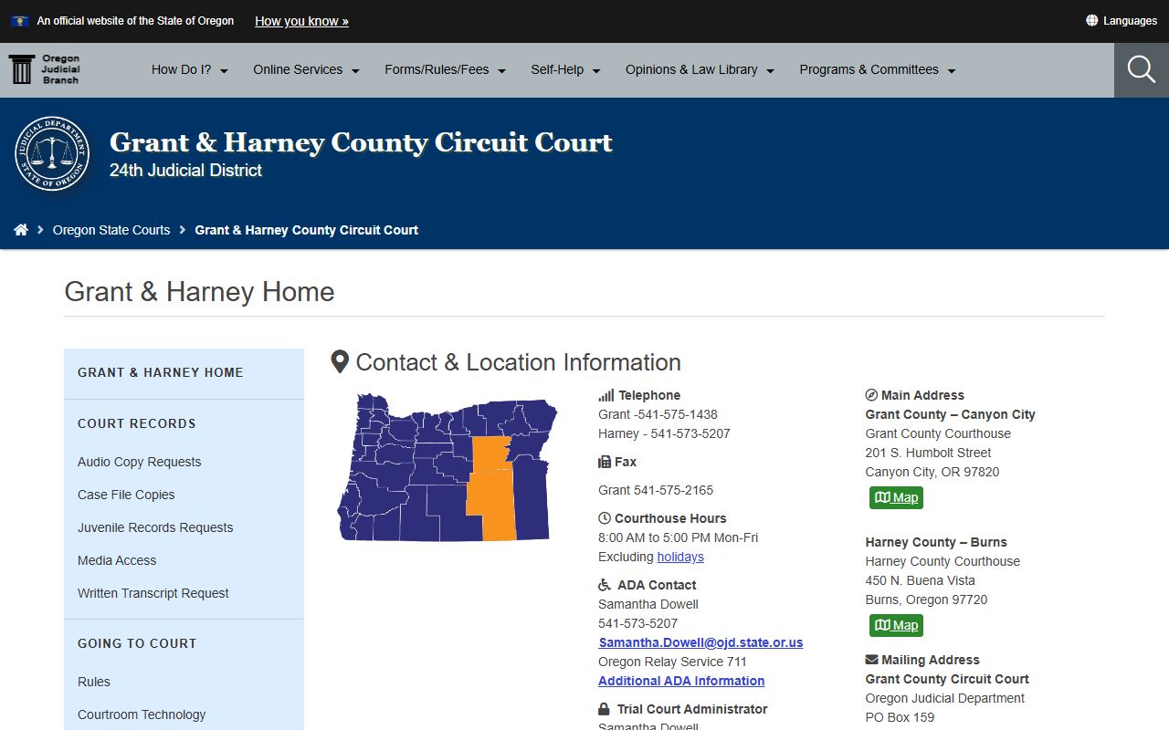 Grant County court records Circuit Court home page
