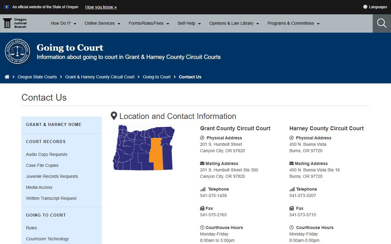 Grant County Court contact information for court records