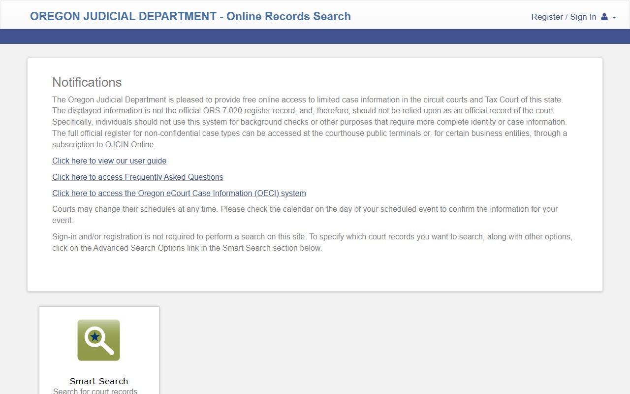 Grant County court records OJD free online search portal