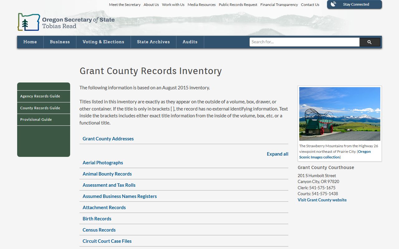 Grant County court records Secretary of State inventory