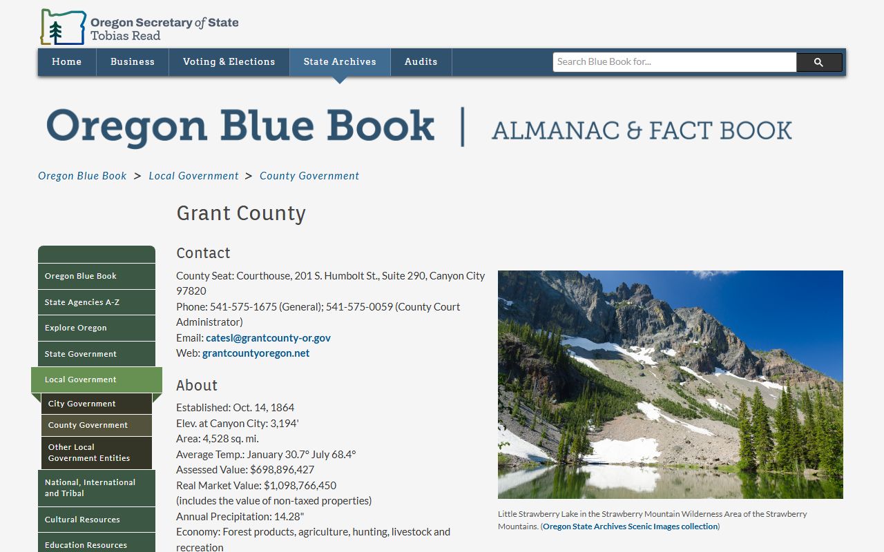 Grant County Oregon Blue Book county records context