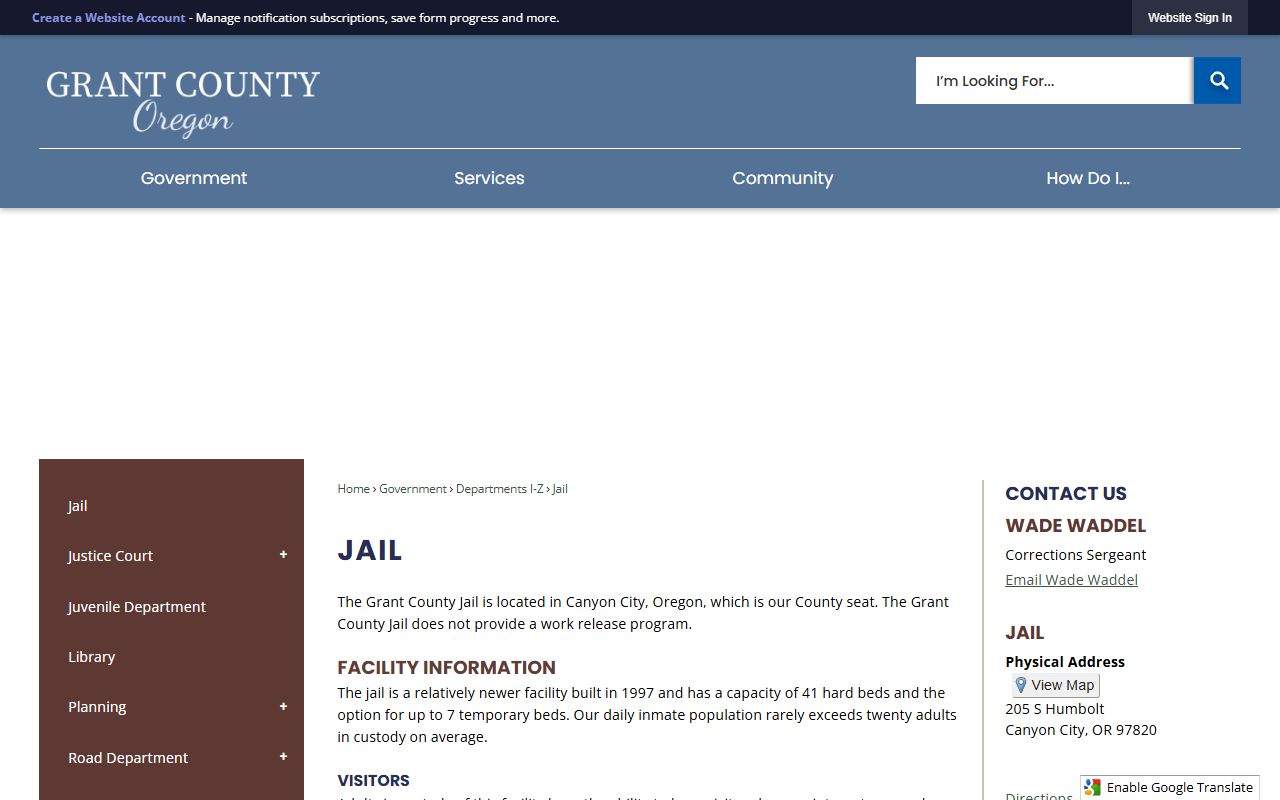 Grant County inmate search jail source
