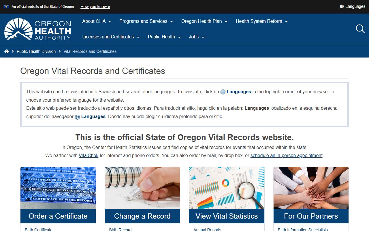 Grant County marriage records Oregon Vital Records ordering channels