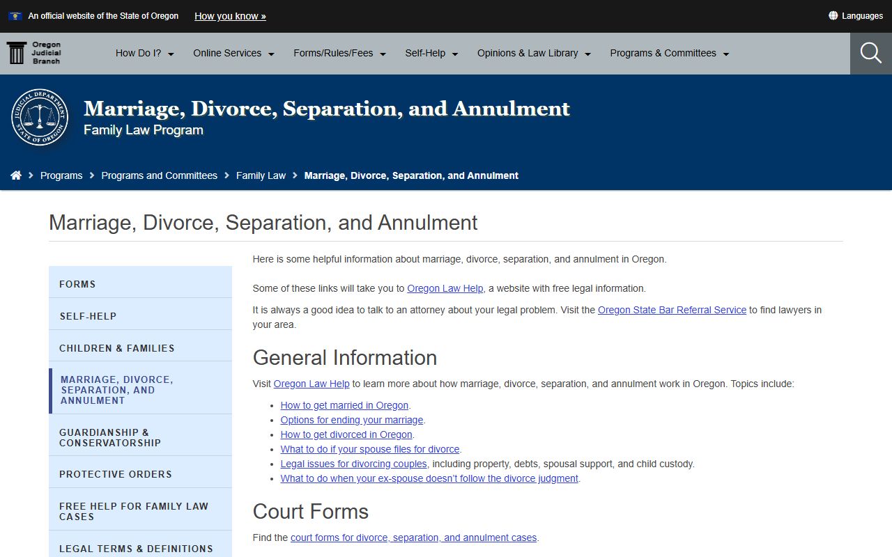 Grant County divorce records Oregon family law forms