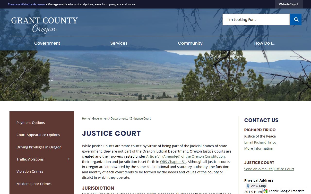Grant County traffic court records Justice Court source