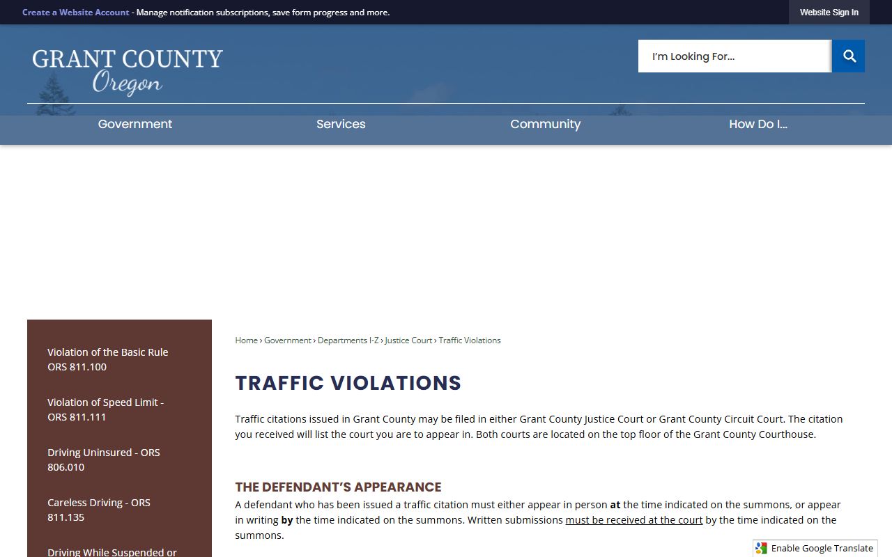 Grant County traffic court records traffic violations source