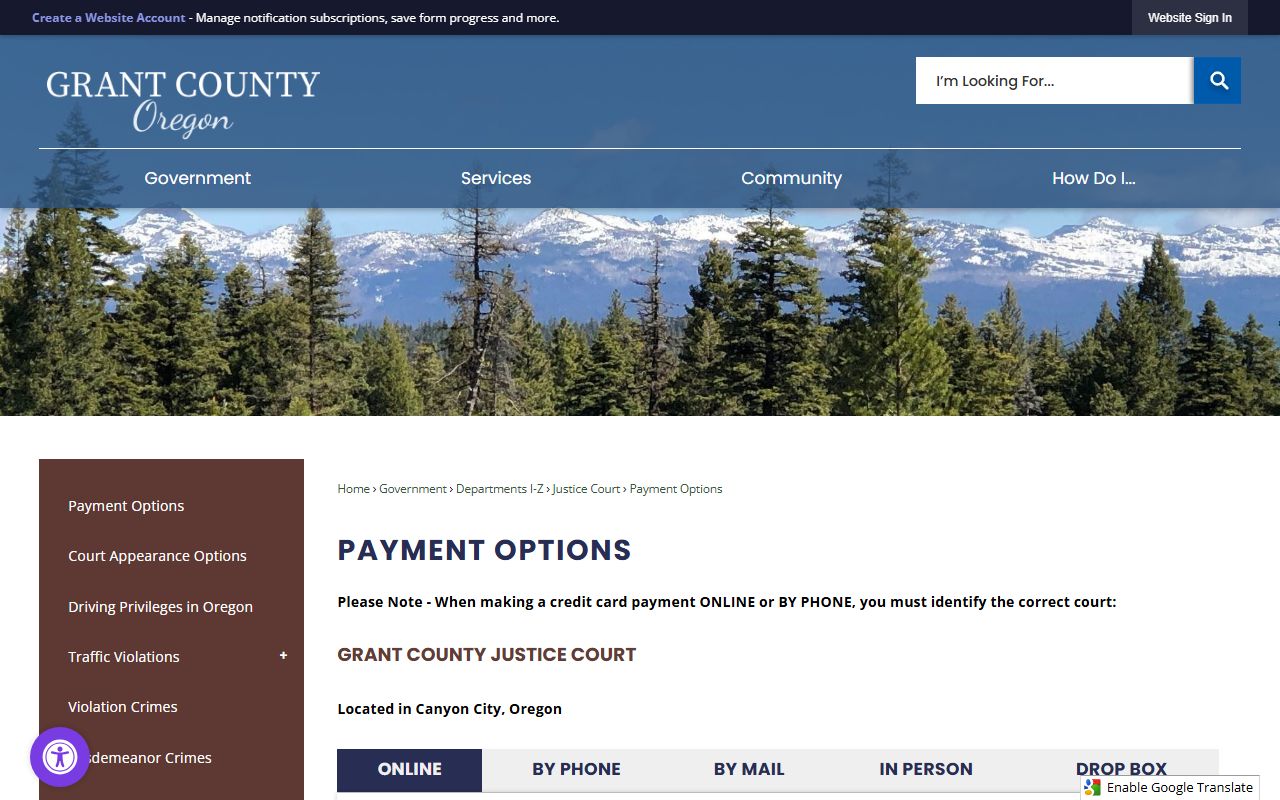 Grant County traffic court records payment options source