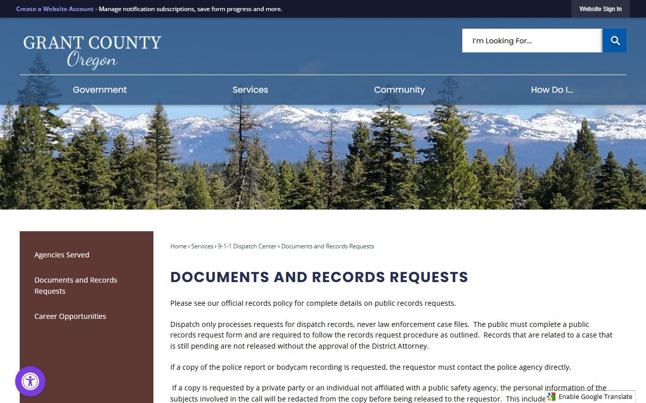 Grant County warrant search dispatch records request source