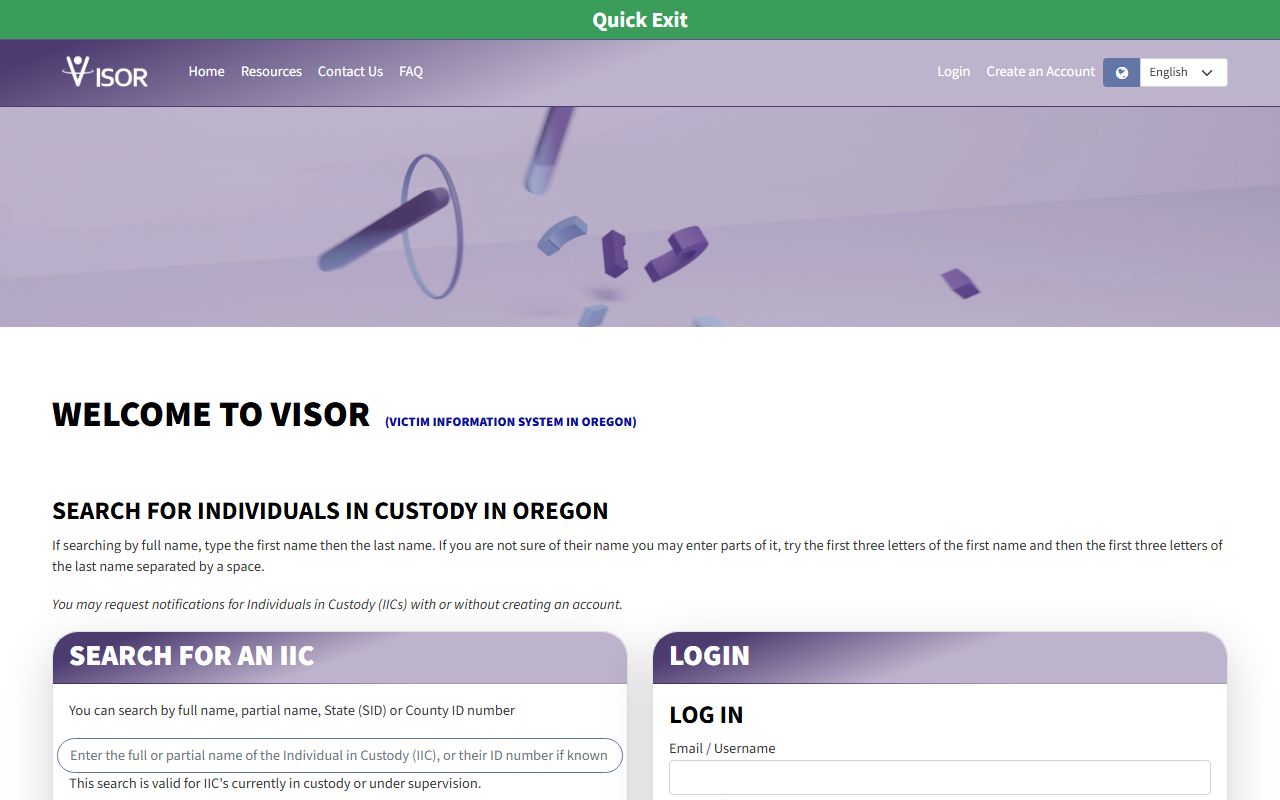 Grant County warrant search Oregon VISOR custody source