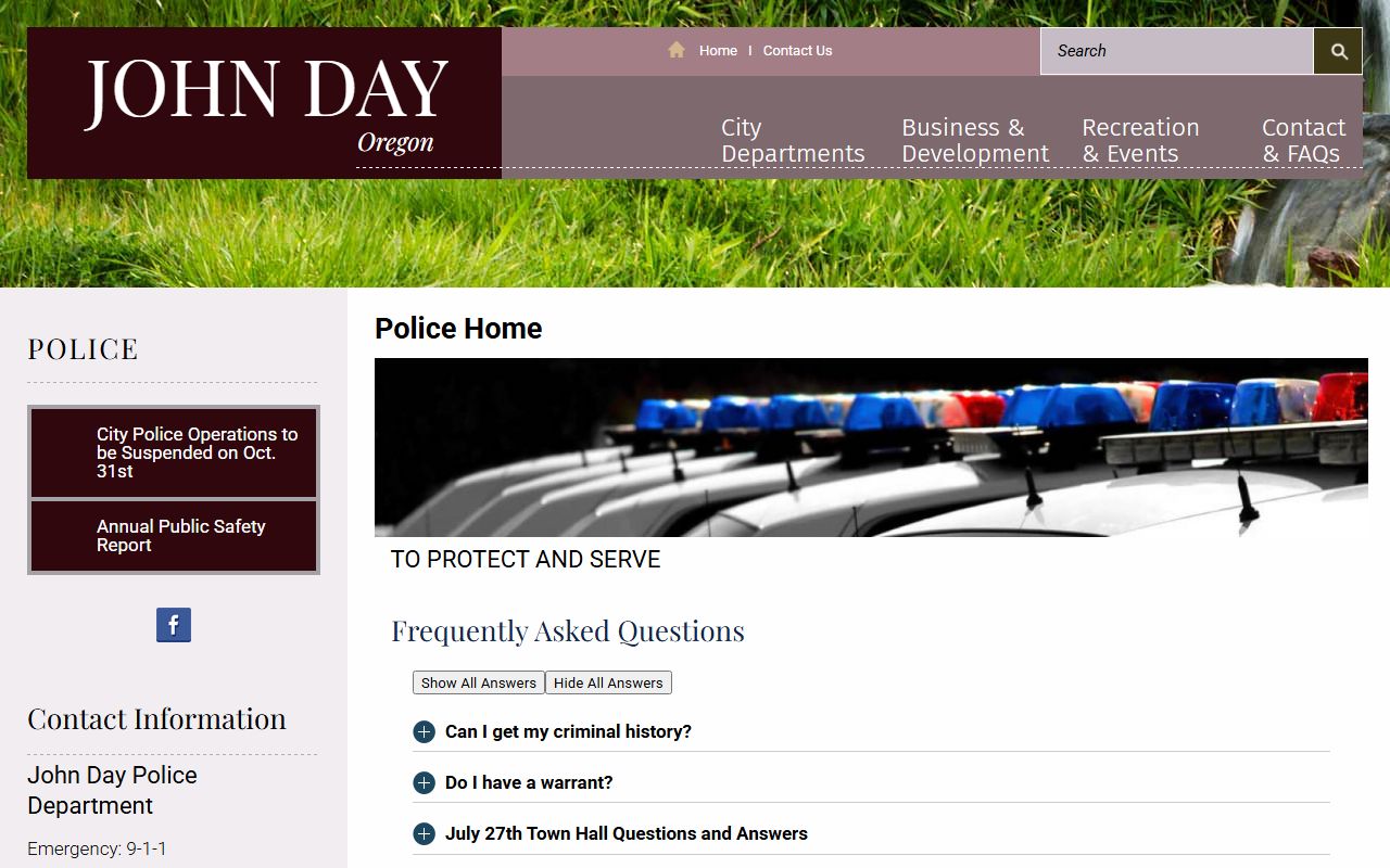 Grant County warrant search John Day Police in-person check source